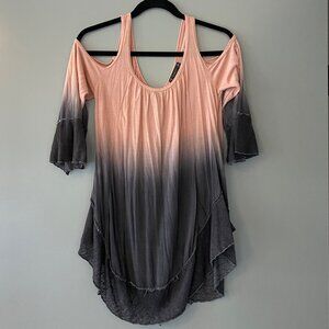 T PARTY Cold Shoulder Tank Top Blouse in Ombre Pink to Grey